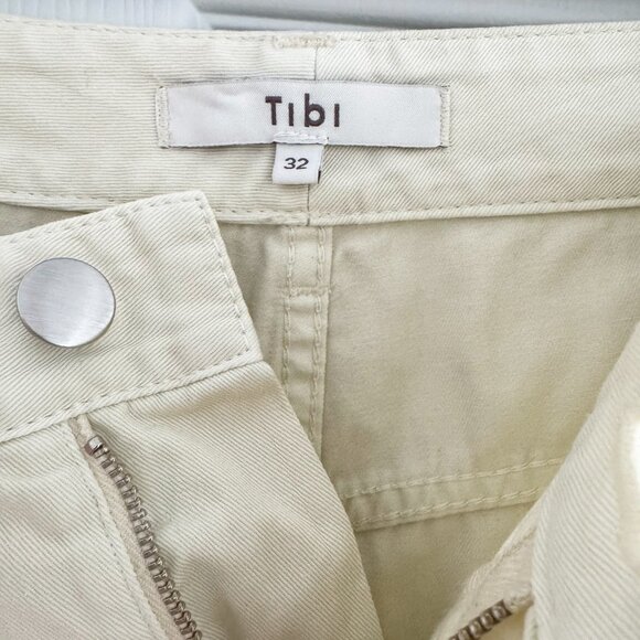 Tibi Garment Dyed Twill Cropped Slouchy Carpenter Jean in Cream, size 32 - Picture 6 of 9